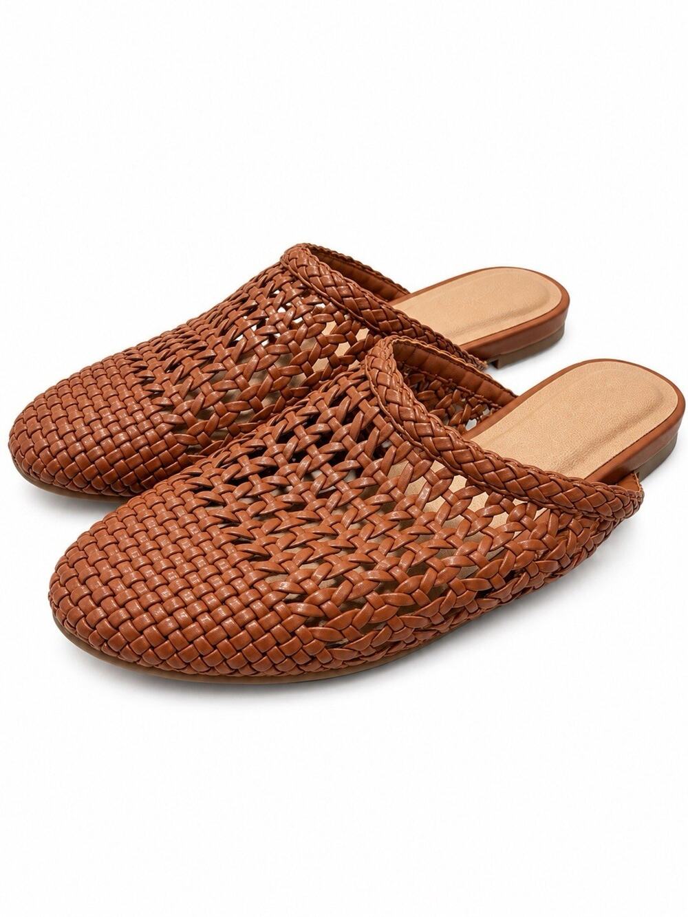 Universal Thread Women’s Woven Mule Flats Brown Slip On Shoes Size 6.5
